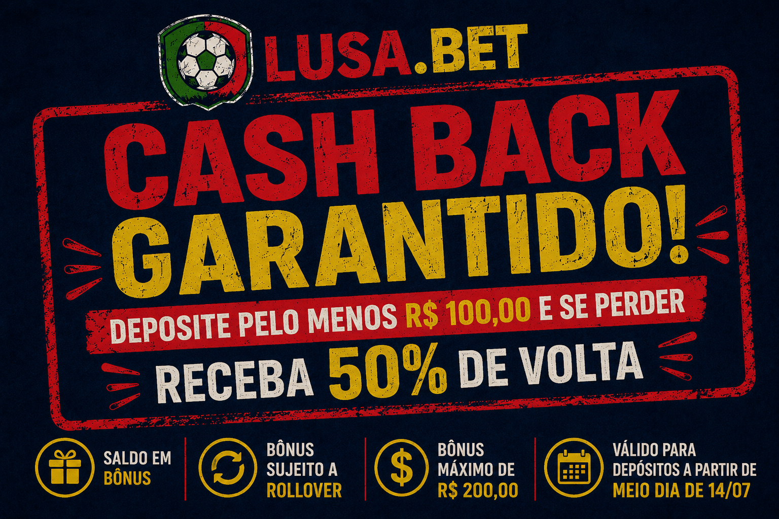 CASHBACK GARANTIDO 50%